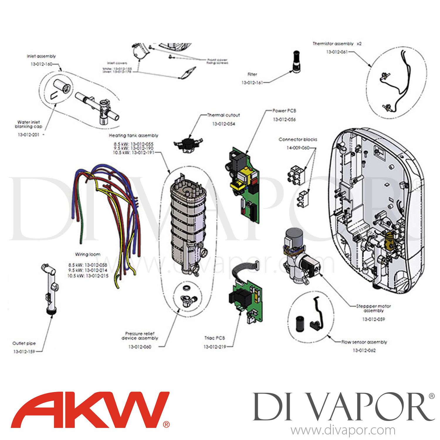 AKW iCare SmartCare Plus iTherm Electric Shower Spare Parts AKW DV 101